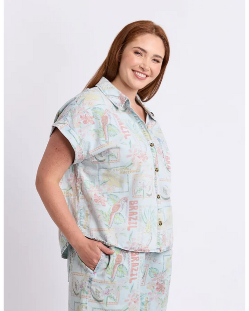 Elm Jade Printed Denim Shirt