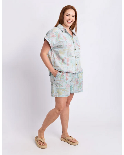 Elm Jade Printed Denim Shirt