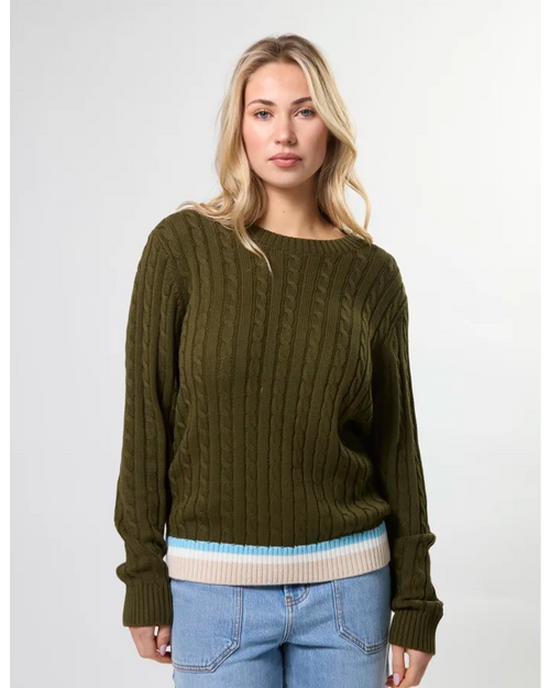 Stella and Gemma Cable Crew Jumper Khaki