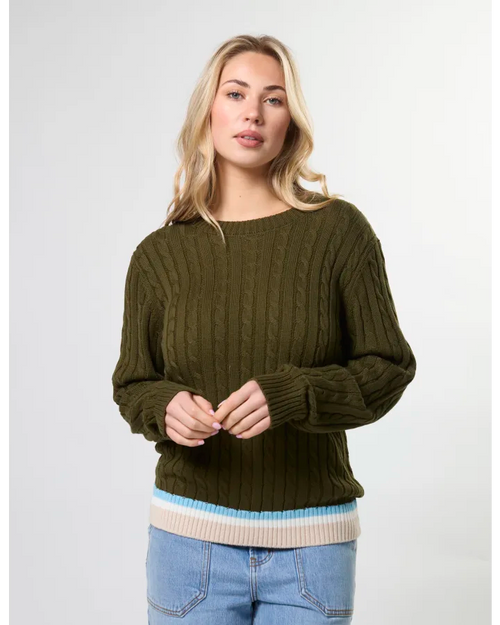 Stella and Gemma Cable Crew Jumper Khaki