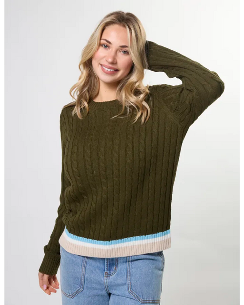 Stella and Gemma Cable Crew Jumper Khaki