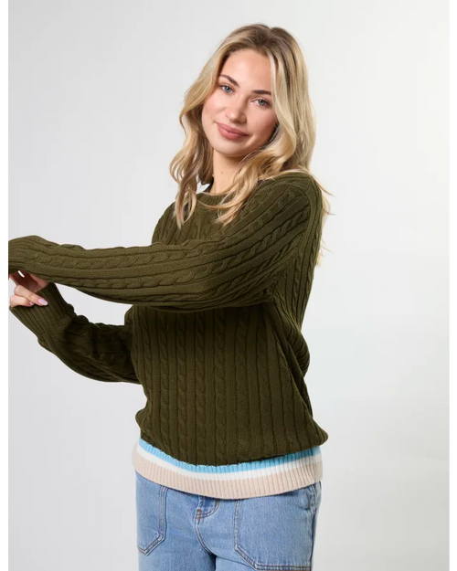 Stella and Gemma Cable Crew Jumper Khaki
