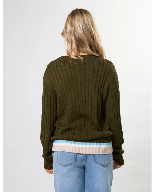 Stella and Gemma Cable Crew Jumper Khaki