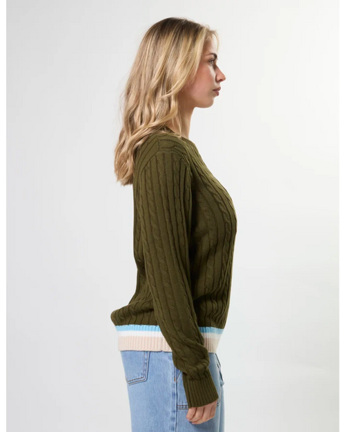 Stella and Gemma Cable Crew Jumper Khaki