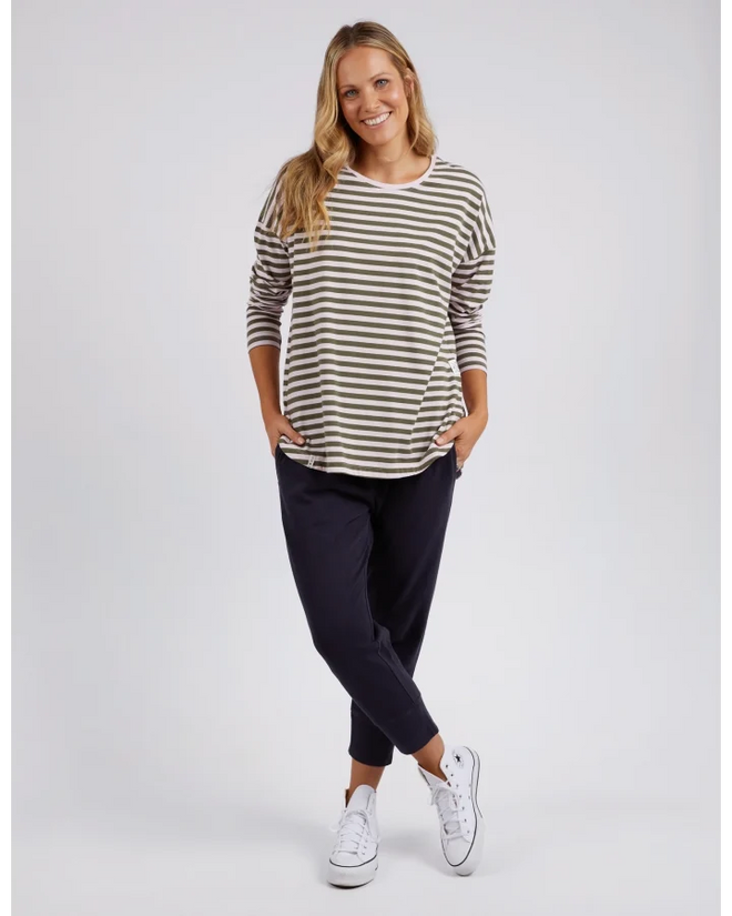 Elm Lauren Long Sleeve T Shirt Pink Khaki Stripe