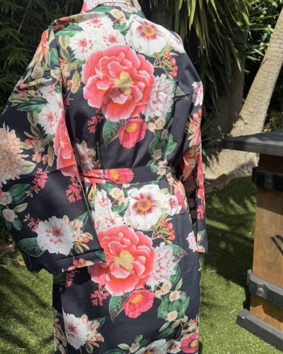 Fleur Kimono Robe Black