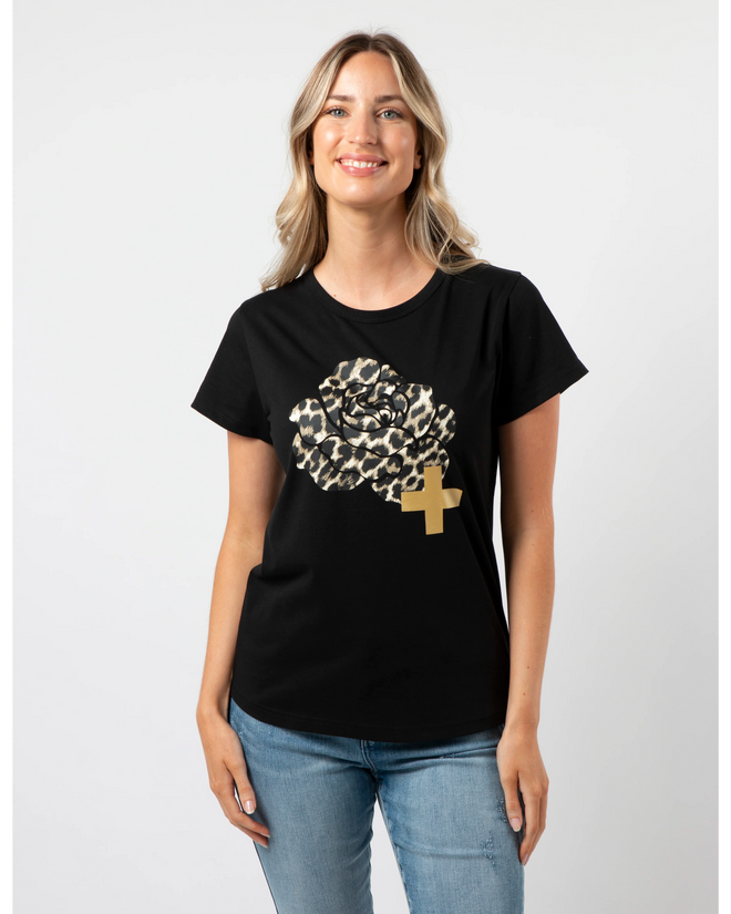 Stella and Gemma Black Leopard Rose T Shirt