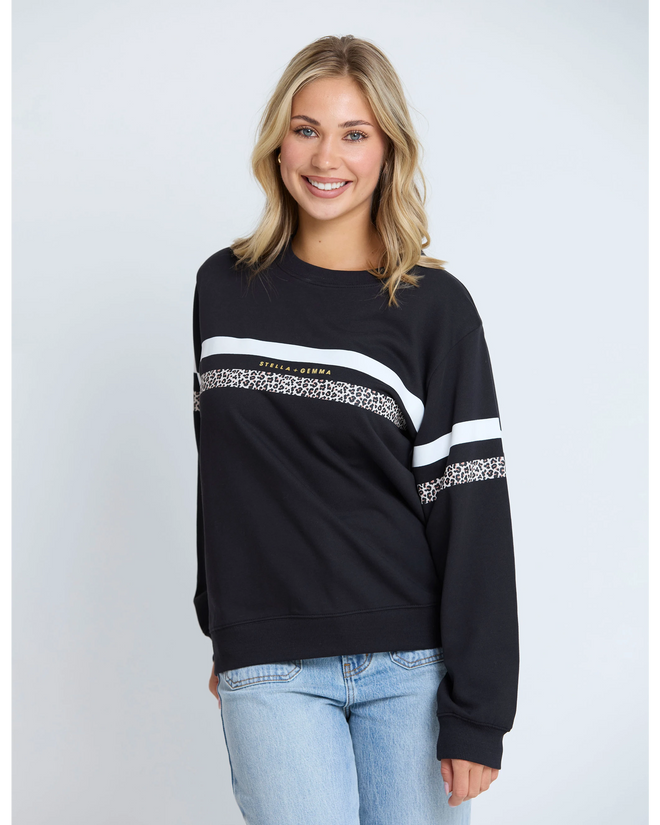 Stella and Gemma Black Leopard White Stripe Essential Sweatshirt