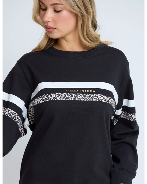 Stella and Gemma Black Leopard White Stripe Essential Sweatshirt