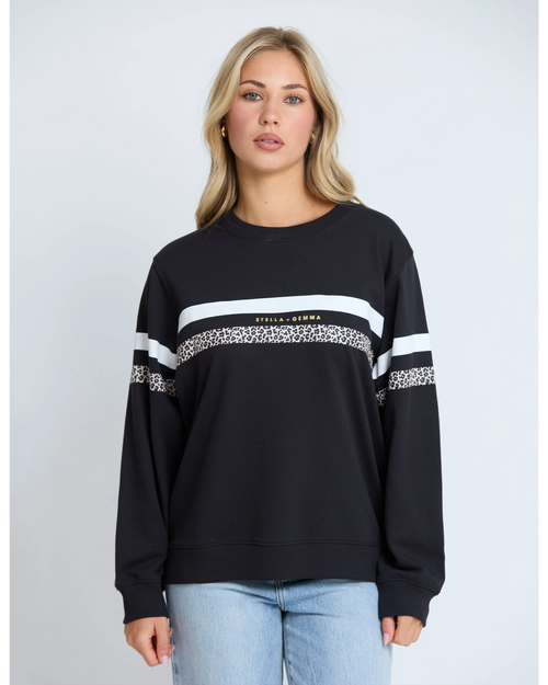 Stella and Gemma Black Leopard White Stripe Essential Sweatshirt