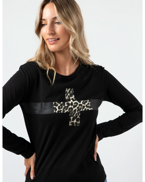 Stella and Gemma Black Leopard Cross Long Sleeve T Shirt 