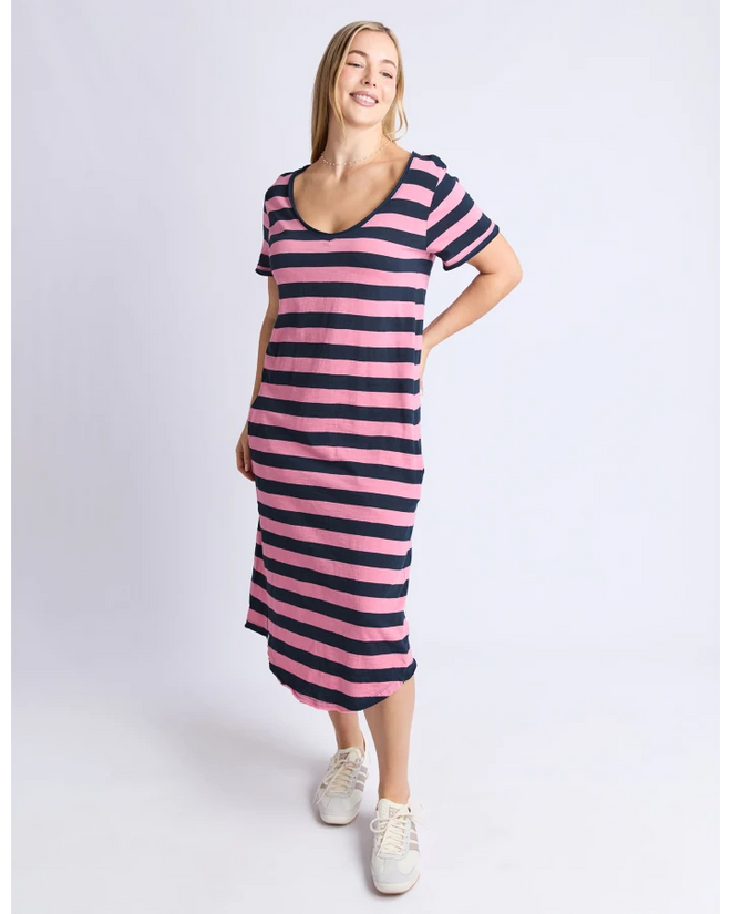 Elm Meave Midi Dress Rose Navy Stripe