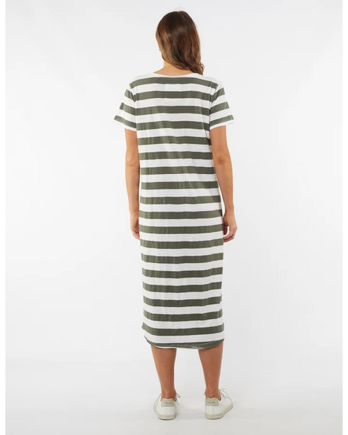 Elm Meave Midi Dress Khaki White Stripe