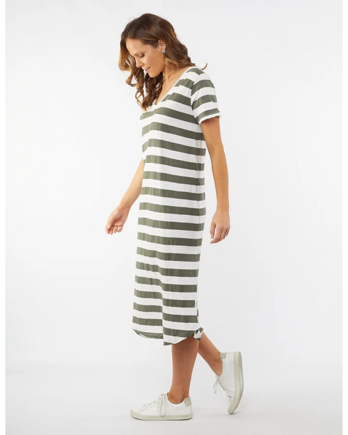 Elm Meave Midi Dress Khaki White Stripe