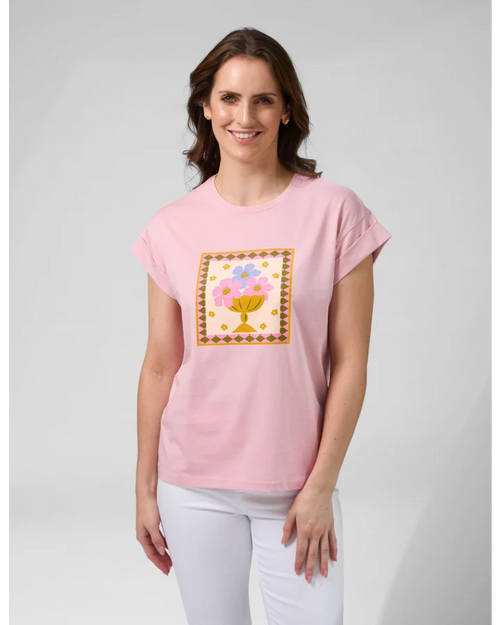 Stella and Gemma Mauve Jardin Tile Cuff T Shirt