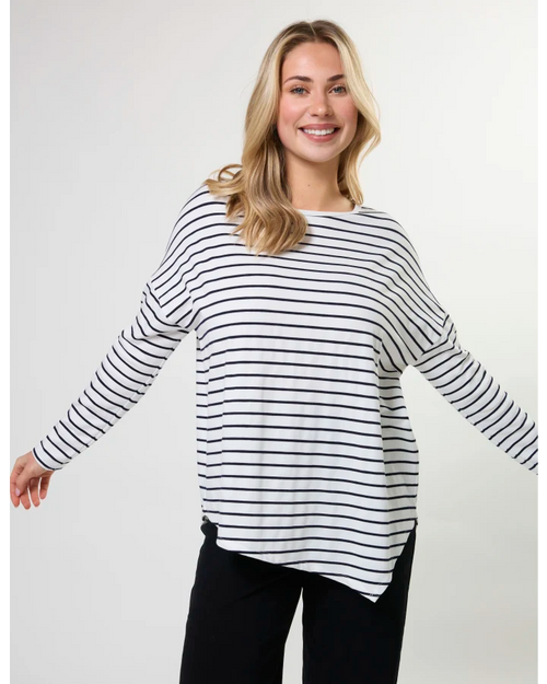 Stella and Gemma Asymmetric Top White Navy Stripe