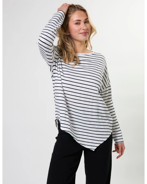 Stella and Gemma Asymmetric Top White Navy Stripe