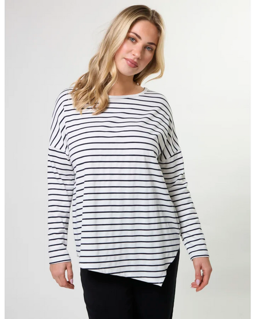 Stella and Gemma Asymmetric Top White Navy Stripe