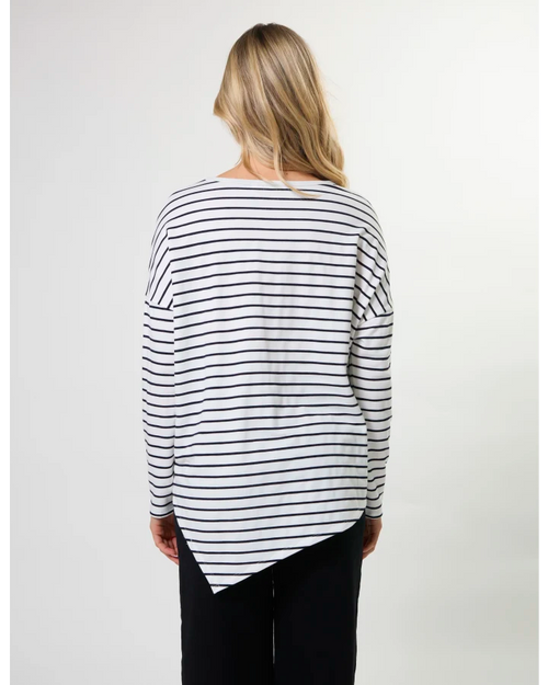 Stella and Gemma Asymmetric Top White Navy Stripe