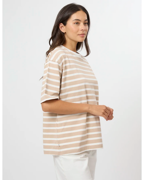 PREORDER - Stella and Gemma Porter T Shirt Oat and White Stripe DUE OCTOBER