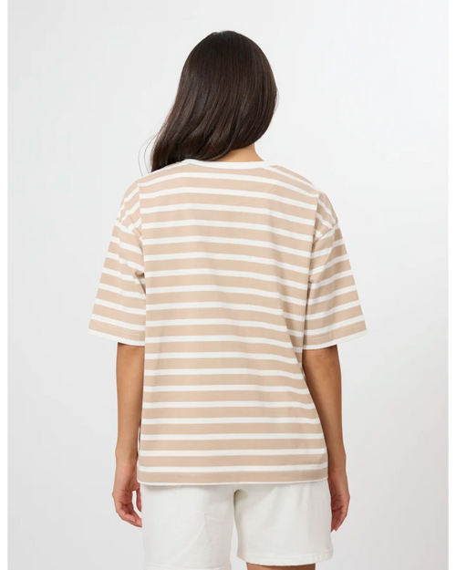 PREORDER - Stella and Gemma Porter T Shirt Oat and White Stripe DUE OCTOBER