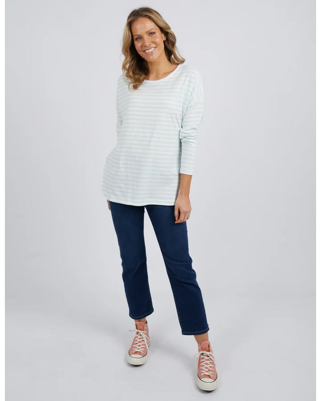 Elm Lauren Long Sleeve T Shirt Opal White Stripe