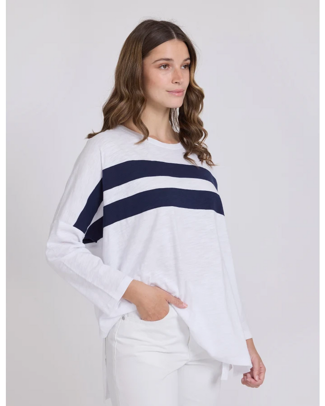 Stella and Gemma Orlando Long Sleeve Top White Navy Stripe