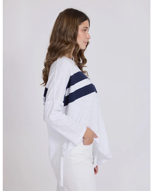 Stella and Gemma Orlando Long Sleeve Top White Navy Stripe