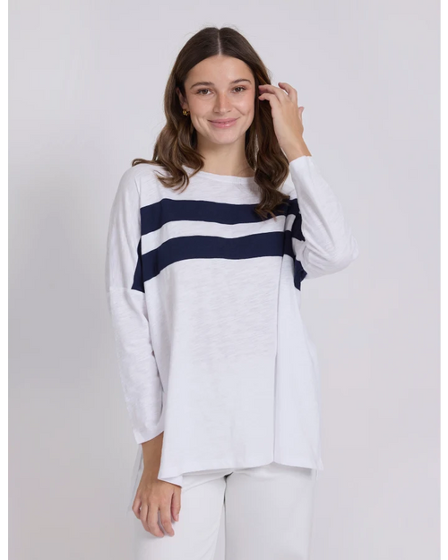 Stella and Gemma Orlando Long Sleeve Top White Navy Stripe