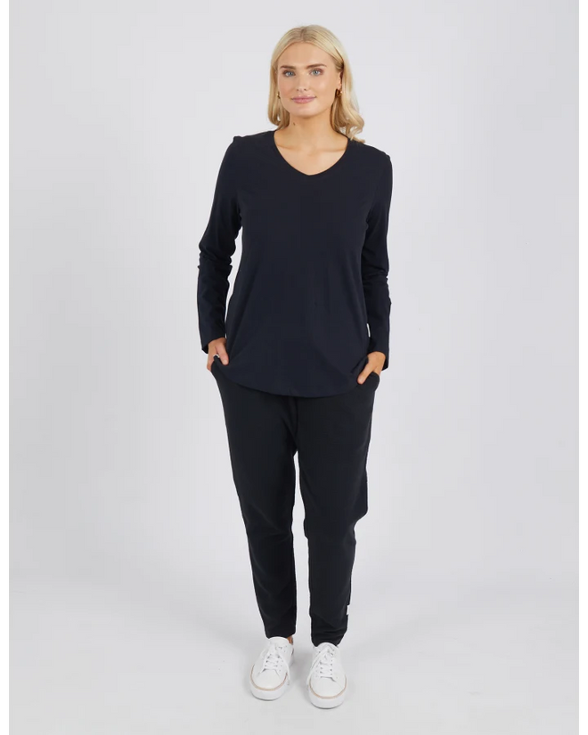 Elm Peachy Long Sleeve V Neck Tee Black