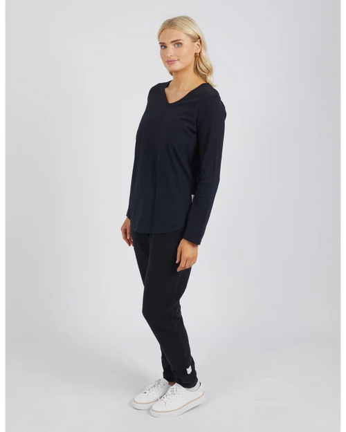 Elm Peachy Long Sleeve V Neck Tee Black
