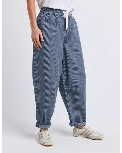 Elm Penny Pinstripe Barrel Jogger Blue and White Stripe