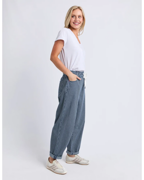 Elm Penny Pinstripe Barrel Jogger Blue and White Stripe