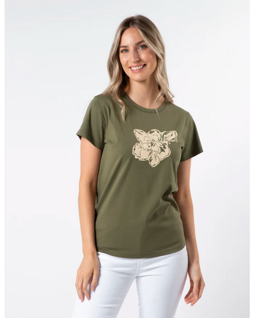 Stella and Gemma T Shirt Petal Garden Khaki