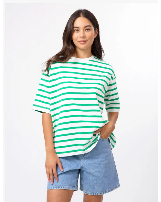 PREORDER - Stella and Gemma Porter T Shirt Emerald and White Stripe DUE OCTOBER
