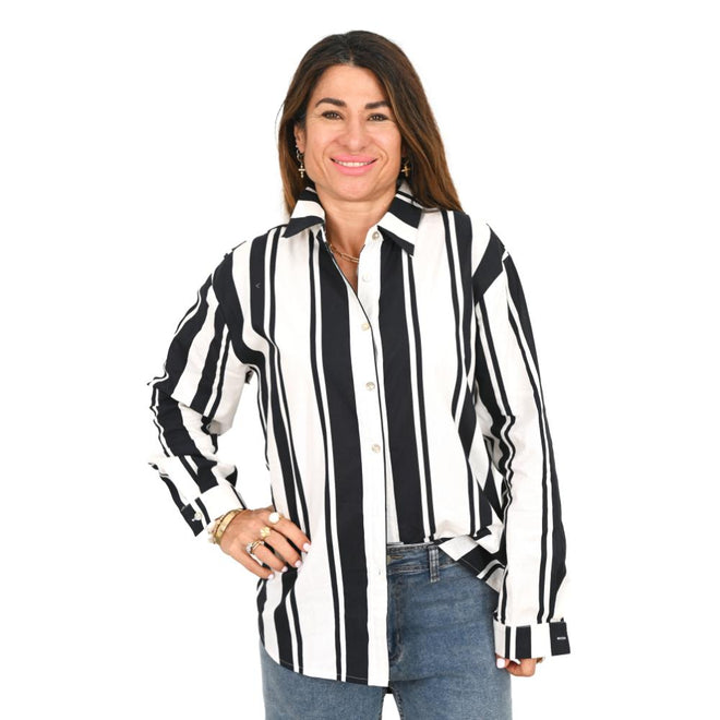 Palm Cove Rise and Bloom Julia Shirt Linen Cotton Black White Stripe