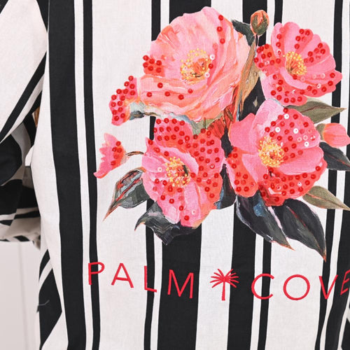 Palm Cove Rise and Bloom Julia Shirt Linen Cotton Black White Stripe