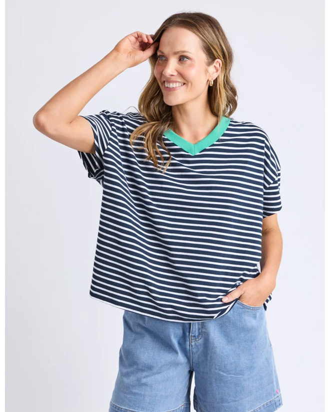 Elm Sabrina T Shirt Navy White Stripe