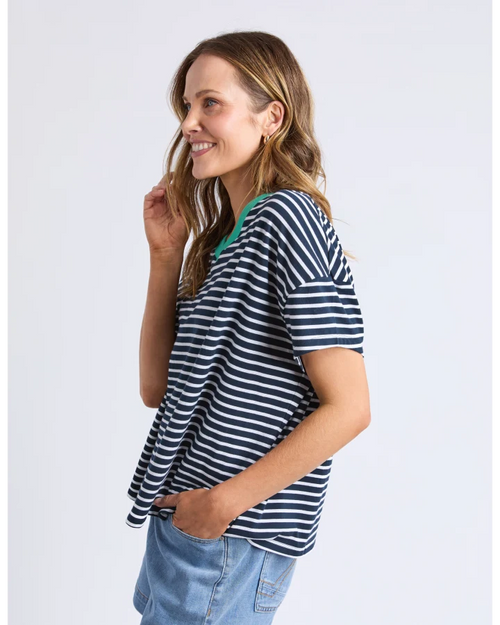 Elm Sabrina T Shirt Navy White Stripe