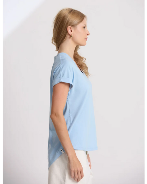 Stella and Gemma Soho Cuff Sky V Neck T Shirt