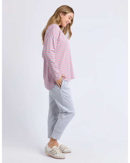 Elm Lauren Long Sleeve T Shirt Sky Blue Pink Stripe