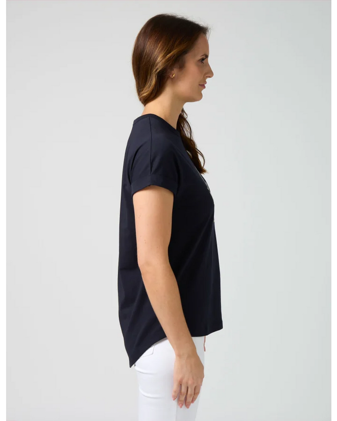 Stella and Gemma Soho Cuff T Shirt Leopard Cross Deep Navy