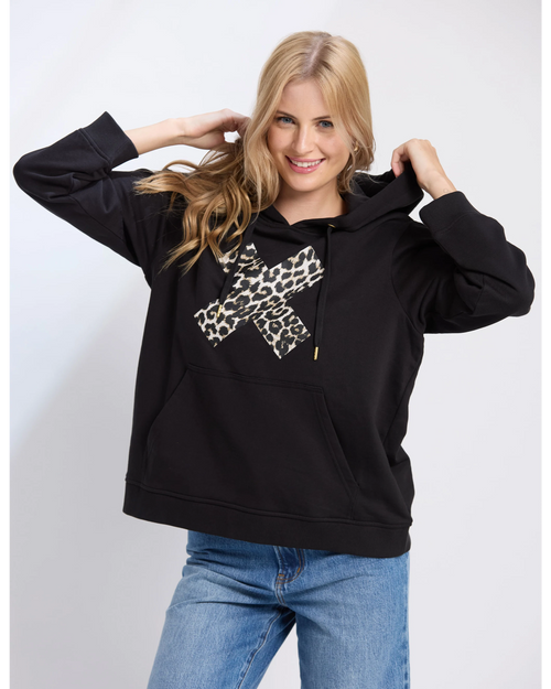 Stella and Gemma Hoodie Black Leopard Cross