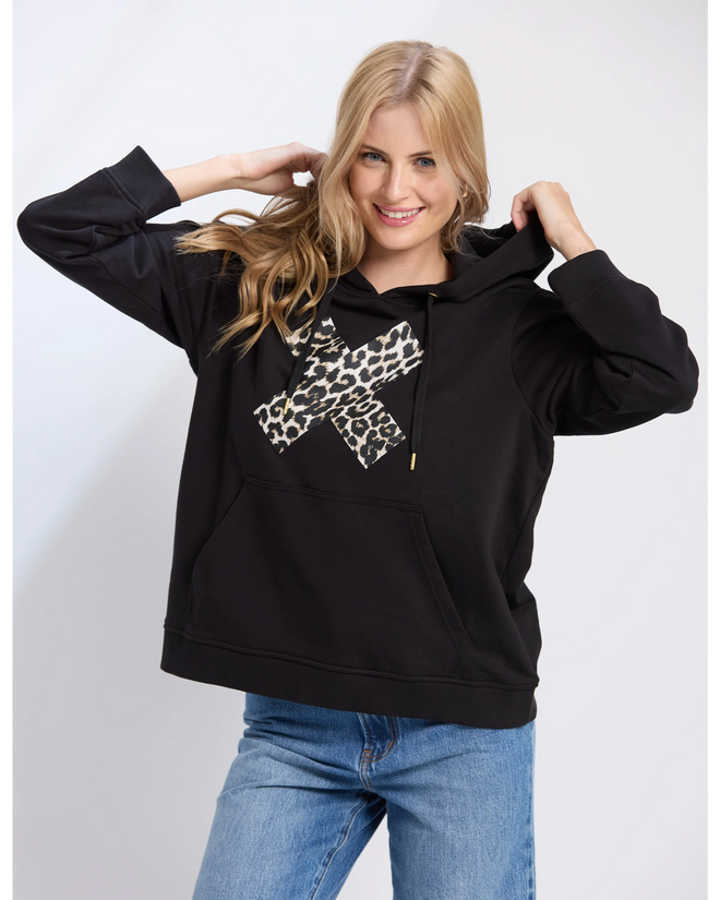 Stella and Gemma Hoodie Black Leopard Cross