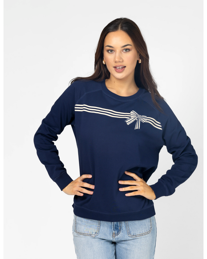 Stella and Gemma Stripes and Bow Navy Classic Sweatshirt