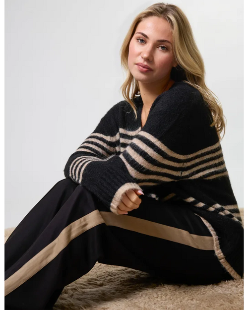 Stella and Gemma Striped Cardigan Black Sand