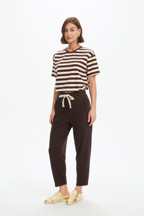 Tirelli Barrell Leg Lounge Pant Chocolate Cream Stripe Summer Weight