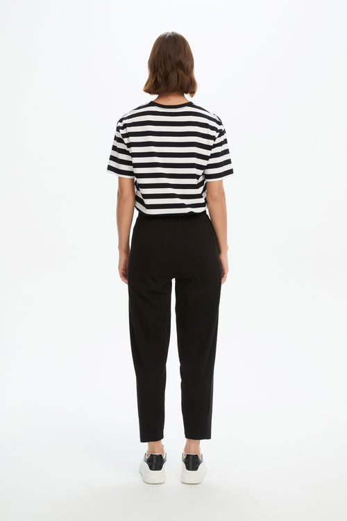 Tirelli Barrell Leg Lounge Pant Black Cream Stripe