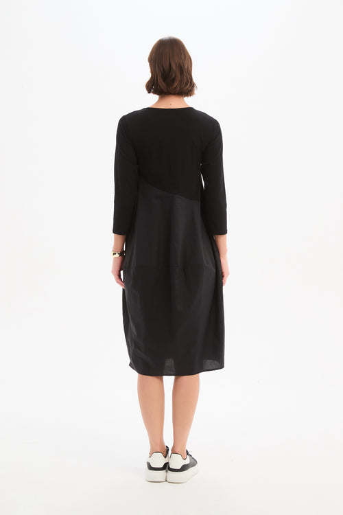 Tirelli Black Diagonal Seam Combi Dress