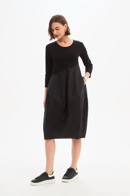 Tirelli Black Diagonal Seam Combi Dress